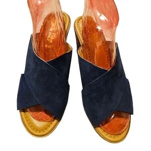 Bella‎ Vita made in Italy Sz.8.5M.  Platform slippers. Navy suede. Aztec heels